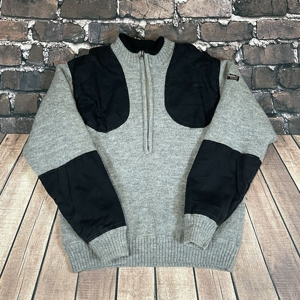 Guide Series Sweater Mens M Gray Wool Half Zip Quilted Shooting Shoulder Patch